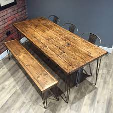 The example in the photos was part of a set of two tables and four benches commissioned for an office in bristol. Industrial Reclaimed Wood Dining Table 140cm X 85cm With Bench Industrial Dining Table Industrial Wood Dining Table Dining Table With Bench