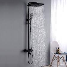 Featuring an elegant wide spout, this faucet will look great in any bathtub. Luxury Modern Exposed Thermostastic Shower System Brushed Nickel Matte Black Shower Faucet With Hand Shower Tub Spout Brass Modern Exposed Thermostastic Shower System Brushed Nickel Matte Black Shower Faucet With