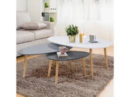 Table de salon blanche et dorée selce. Lot De 3 Tables Basses Gigognes Gigi Laquees Blanc Gris Vente De Id Market Conforama