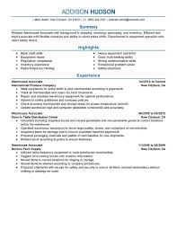 Warehouse Associate Resume Example Free Resume Templates Good Resume Examples Resume Writing Services Sales Resume Examples