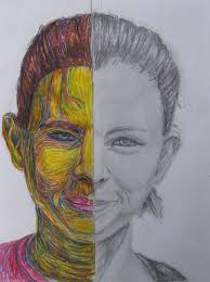 Half And Half Self Portrait Draw One Half Of Your Face In Just Pencil Color The Other Half Of Your Face Like A Fa Self Portrait Art Portrait Art Art Theory