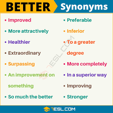 Better Synonym List Of 14 Synonyms For Better In English 7 E S L Synonyms For Awesome English Vocabulary Words English Phrases