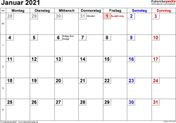 Kalender 2021 mit kalenderwochen + feiertagen: Kalender Januar 2021 Als Pdf Vorlagen