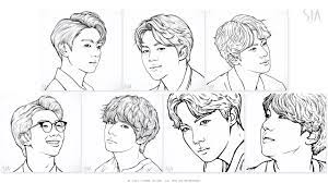 Follow along to learn how to draw v aka kim taehyung from bts step by step, easy chibi. Bts Drawing All 7 Members Youtube