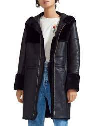 Maje Gwette Real Sheep Shearling Detail Leather Coat Women Bloomingdale S Leather Coat Coats For Women Coat