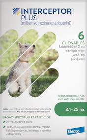 The tablets in the blue package are meant for dogs up to 25 pounds. Interceptor Plus Soft Chews For Dogs 8 1 25 Lbs Green Box 6 Soft Chews 6 Mos Supply Chewy Com