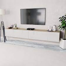Breite ca 114 cm höhe ca. Tv Schranke 2 Stk Spanplatte 120x40x34 Cm Hochglanz Weiss Eiche Tv Mobel Wohnzimmer Mobel Preisvogel