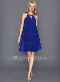 Us 99 00 A Line Scoop Neck Knee Length Chiffon Cocktail Dress With Beading Jj S House Summer Cocktail Dress Chiffon Cocktail Dress Long Sleeve Cocktail Dress