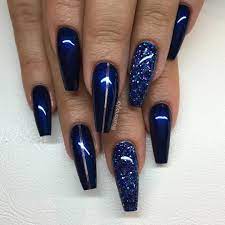 Solinsnaglar On Instagram Midnight Blue Med Blatt Glitter Och Silverstripes Blue Acrylic Nails Pretty Acrylic Nails Makeup Nails Art