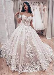Dazzling Tulle Off The Shoulder Neckline Ball Gown Wedding Dresses With Lace Appliques Ball Gown Wedding Dress Off Shoulder Wedding Dress Ball Gowns Wedding