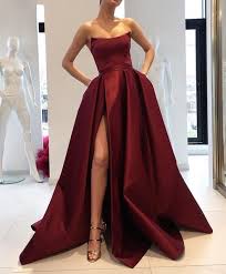 Burgundy Long Evening Dresses 2019 High Split Formal Pageant Gowns 2018 Tailored Celebrity Red Carpet Prom Dress Cheap Custom Made Truworths Evening