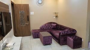 Visit the post for more. Purple Velvet L Shaped Sofa With Glass Top Centre Table And Tv Unit By Alaya D Decor