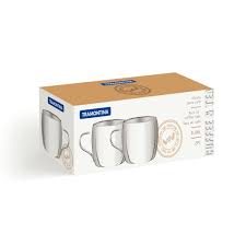 This set of double wall glass coffee cups features a classic design and fits most espresso machines comfortably. Tramontina Stainless Steel Coffee Cup Set With Shiny Finish 2 Pc Set Tramontina