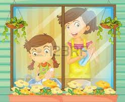 Dibujo De Una Nina Que Ayuda A Su Madre A Lavar La Loza Children Illustration Helping Kids Illustration