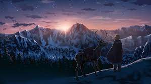 Hd wallpapers and background images. Hd Wallpaper Snow Anime Girls Deer Mountains Winter Sunset Wallpaper Flare