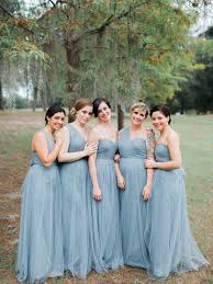 2020 A Line Tulle One Shoulder Blue Bridesmaid Dresses In 2020 Dusty Blue Bridesmaid Dresses Bridesmaid Dresses Long Blue Mismatched Bridesmaid Dresses