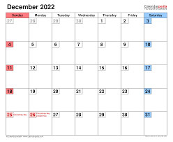 December 2022 Calendar Templates For Word Excel And Pdf