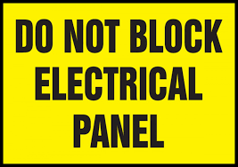 How should i label the main meter service panel and the service distribution panel with all the breakers for the electrical tools required: Do Not Block Electrical Panel Electrical Safety Labels Lelc903