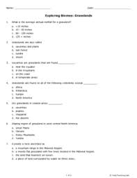 Exploring Biomes Grasslands Free Printable Tests And Worksheets Biomes Help Teaching Worksheets