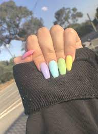 Such as stiletto nails, long stiletto nails, coffin nails, oval nails and short square nails. Acrylic Nails Pastel These Beautiful Hand Painted Press On Nails Are Available I Pastellnagel Sommer Nagel Farben Nails