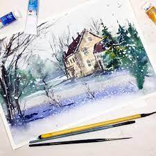 Poka Sobiralas Pisat Vam Dobroe Utro Nastupil Vecher Vot Takim Zimnim Pejzazhem Ya Nachala Go Watercolor Illustration Watercolor Art Lessons Watercolor Scenery