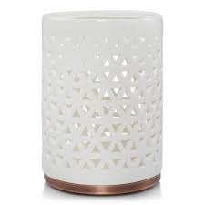 Belmont Lattice Ceramic With Metal Base Jar Candle Holder The Candle Scentre This geometric candle holder will fit right in on the trendiest of shelves.