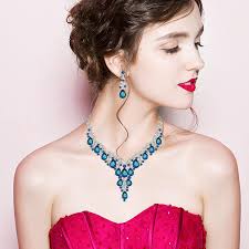 CSY Elegant Crystal Costume Jewelry Sets Flower Bridal Necklace Earrings  Stretch Bangle Set for Bride Bridesmaid Wedding Dress Accessories (green  crystal-black tone) : Buy Online at Best Price in KSA