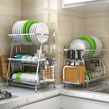Stainless steel paint kitchen rack ukey soft. 304 Stainless Steel Dish Rack Countertop Drain Dish Rack Kitchen Storage Holders Racks Kitchen Supplies Kyli Commerce Llc