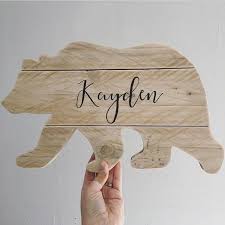 Wooden Bear Personalised Bear Wooden Bear Decor Wooden Bear Wall Art Woodland Nursery Decor New Baby Gift Wooden Bear Bear Nursery Theme Bear Decor
