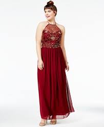 B Darlin Trendy Plus Size Embellished Halter Gown Prom