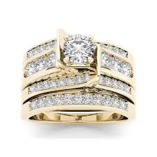 1 1 4 Ct T W Diamond 14k Yellow Gold Bridal Ring Set Bridal Ring Sets Yellow Gold Diamond Wedding Bands Bridesmaid Jewelry Sets