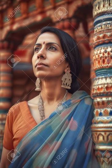 A 42-year-old Indian Woman Is Being Portrayed In A Temple. Stock Photo, Picture and Royalty Free Image. Image 204617565.