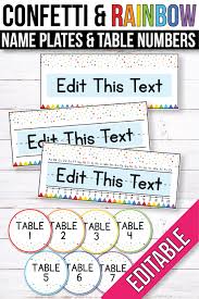 Free Editable Table Signs And Editable Name Tags Confetti Classroom Theme Classroom Name Tags Classroom Labels Classroom Themes