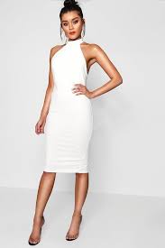 High Neck Midi Dress Boohoo High Neck Midi Dress White Dress Party High Neck White Dress