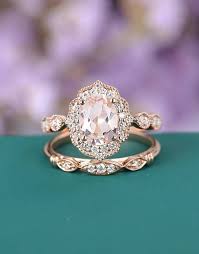 Moonstone Engagement Ring Set Rose Gold Vintage Art Deco Etsy Rose Engagement Ring Morganite Engagement Ring Set Unique Engagement Rings