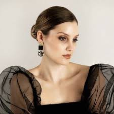 Polymer Clay COLLEEN DIAMOND With Hoop Earring 24 Carat Gold Plated Brown  Beige Gold Leaf Yellow Blue