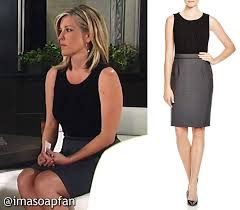 Black And Grey Dress Carly Corinthos S Black And Grey Dress General Hospital Season 55 Episode 04 27 17 Laura Wright Gh Generalhospital Wardrobe Fashion Gray Dress Dresses