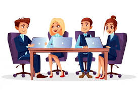 Halloween cartoon, laptop, desk, computer, halloween, personal computer, desktop computers, furniture, laptop, desk, computer png. Cartoon Business People Sitting At Desk With Laptops Communicating At Brainstorming Eps Vector Uidownload