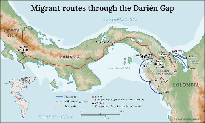منطقة فجوة دارين (Darién Gap). Source : Britannica