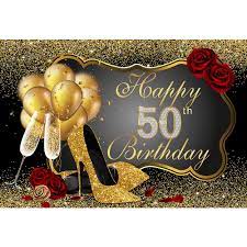 Send 50th birthday balloons online usa: Happy 50th Birthday Party Backdrop Printed Gold Balloons High Heels Champagne Confetti Red Roses Custom Photo Booth Background Background Aliexpress