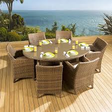 Luxury Outdoor Rattan Garden Dining Set Oval Table 6 Huge Chairs Brown Garden Dining Set Garden Furniture Design Garden Patio Furniture