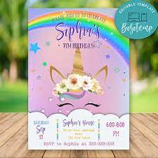 To inform who is the host and also when and where the party will be held, you can write the wording and detailed information in the blank space on the template. Editable Happiest Unicorn Birthday Invitations Instant Download Bobotemp
