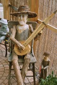 Banjo Player Wood Log Crafts Wooden Snowmen Scarecrows For Garden