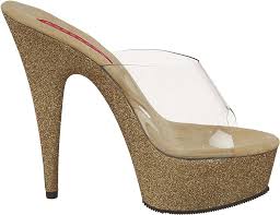 Pleaser Bordello Women's Vivian-23 Sandal,Clear Gold Mini Glitter,13 M US :  Amazon.co.uk: Fashion