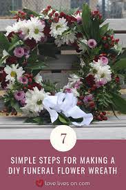 To make a funeral cross: How To Make A Funeral Wreath With Ribbon Funeral Flowers Diy Flower Wreath Funeral Funeral Flowers