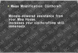 Final fantasy xi guides and data collections, including ffxi job skill caps, abilities, merits, npc fellows, and chocobo digging. Mega Moglification Clothcraft Ffxi Wiki