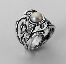 Antique Black And White Pearl Ring Shablool Didae Israel Silver Ring Pearl Ring Black Pearl Sterling Silver Ring Jewelry Massivnye Kolca Serebro Kolca