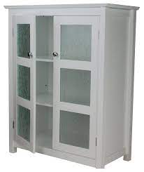 White Neal Floor Cabinet W Double Glass Doors For Bathroom Storage Cabinets Cupboards Furniture