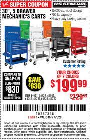 U S General Series 2 30 In 5 Drawer Mechanic S Cart For 199 99 Harbor Freight Tools Working Area Mechanic