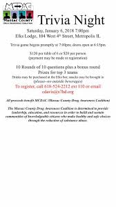 Any category of alcoholic beverages is well suited to becoming trivia questions for adults, but there's nothing like beer facts and stats to really get the ball rolling. Massac County Drug Awareness Coalition The Mcdac Trivia Fundraiser Is This Saturday Facebook
